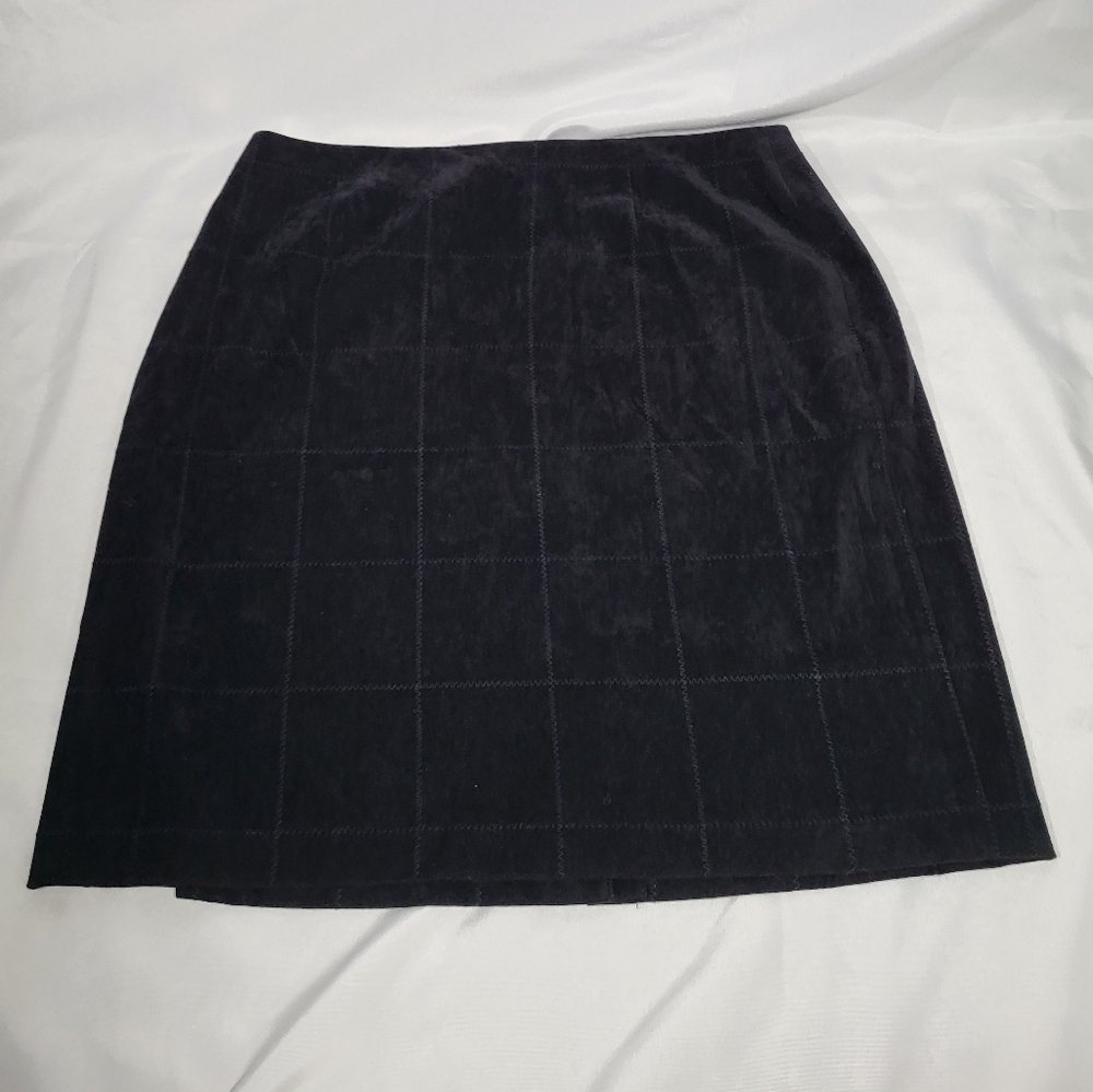Talbots Stretch Pencil Skirt Womans Sz 16 Classic Black Stiched Checkered Print